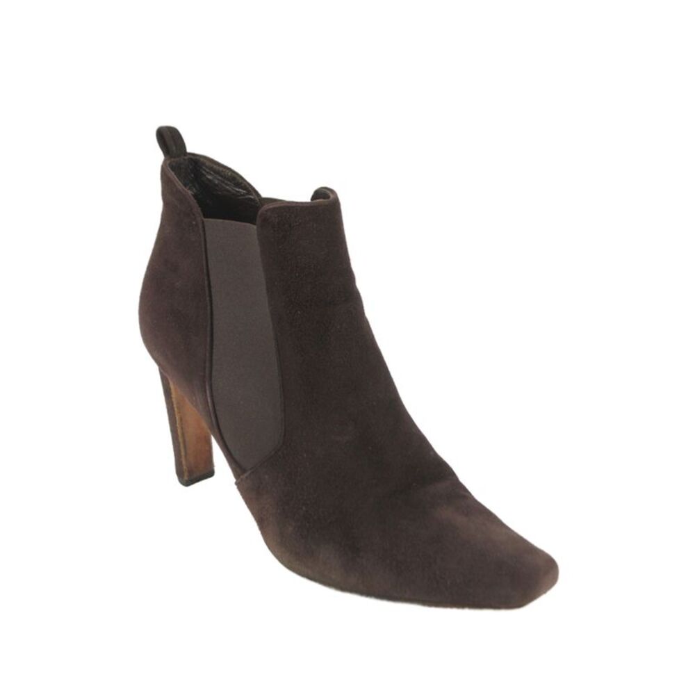Manolo Blahnik Womens Suede Stretch Inset Ankle Boots Brown Size 39.5 9.5